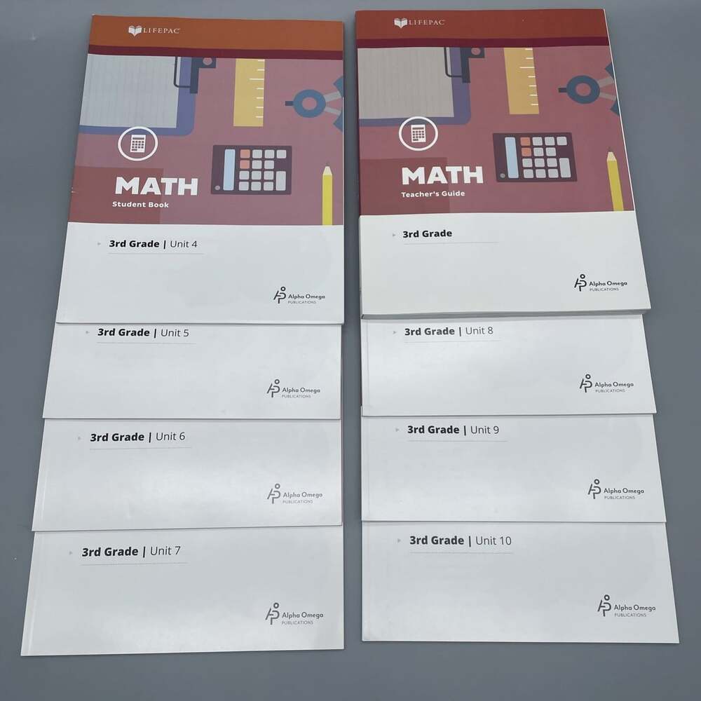 Alpha Omega Lifepac, 3rd grade Math Units 3-8 With Tests And Teacher Guide
